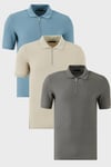 Buratti Pamuklu Regular Fit Yarım Fermuarlı 3'lü Paket Erkek Polo Yaka T Shirt 5902434S3 Taş-Açık Haki-Mavi
