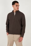 Buratti Pamuklu Regular Fit Yarım Fermuarlı Dik Yaka 2'li Paket Erkek Sweat 5905716S2 Ekru-Koyu Kahve