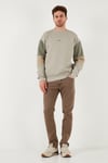 Buratti Pamuklu Relaxed Fit Bisiklet Yaka Şardonlu Renk Bloklu Erkek Sweat 5905298T TAŞ