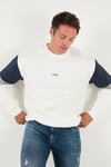 Buratti Pamuklu Relaxed Fit Bisiklet Yaka Şardonlu Renk Bloklu Erkek Sweat 5905298T EKRU