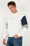 Buratti Pamuklu Relaxed Fit Bisiklet Yaka Şardonlu Renk Bloklu Erkek Sweat 5905298T EKRU