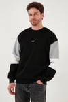 Buratti Pamuklu Relaxed Fit Bisiklet Yaka Şardonlu Renk Bloklu Erkek Sweat 5905298T SİYAH