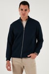 Buratti Pamuklu Relaxed Fit Dik Yaka Fermuarlı Erkek Hırka 5901075 LACİVERT