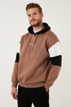 Buratti Pamuklu Relaxed Fit Kapüşonlu İçi Tüylü Yumuşak Şardonlu Erkek Sweat 5905299 SAFARİ