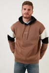 Buratti Pamuklu Relaxed Fit Kapüşonlu İçi Tüylü Yumuşak Şardonlu Erkek Sweat 5905299 SAFARİ