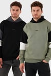 Buratti Pamuklu Relaxed Fit Kapüşonlu İçi Tüylü Yumuşak Şardonlu 2' li Paket Erkek Sweat 5905299S2 HAKİ-SİYAH