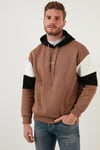 Buratti Pamuklu Relaxed Fit Kapüşonlu İçi Tüylü Yumuşak Şardonlu Erkek Sweat 5905299 SAFARİ