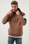 Buratti Pamuklu Relaxed Fit Kapüşonlu İçi Tüylü Yumuşak Şardonlu Erkek Sweat 5905299 SAFARİ