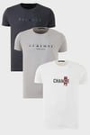Buratti Pamuklu Slim Fit Bisiklet Yaka Baskılı 3'lü Paket Erkek T Shirt 541S31 Füme-Beyaz-Açık Gri