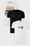Buratti Pamuklu Slim Fit Bisiklet Yaka Baskılı 3'lü Paket Erkek T Shirt 541S31 Siyah-Beyaz-Beyaz