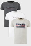 Buratti Pamuklu Slim Fit Bisiklet Yaka Baskılı 3'lü Paket Erkek T Shirt 541S31 Beyaz-Antrasit-Açık Melanj