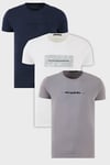 Buratti Pamuklu Slim Fit Bisiklet Yaka Baskılı 3'lü Paket Erkek T Shirt 541S31 Açık Gri-Beyaz-Lacivert