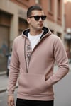 Buratti Pamuklu Slim Fit Kanguru Cepli Fermuar Detaylı Kapüşon Yaka Erkek Sweat 575707 GÜL