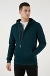 Buratti Pamuklu Slim Fit Kanguru Cepli Fermuar Detaylı Kapüşon Yaka Erkek Sweat 575707 PETROL