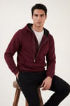 Buratti Pamuklu Slim Fit Kanguru Cepli Fermuar Detaylı Kapüşon Yaka Erkek Sweat 575707 VİŞNE