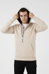 Buratti Pamuklu Slim Fit Kanguru Cepli Fermuar Detaylı Kapüşon Yaka Erkek Sweat 575707 KUM