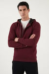 Buratti Pamuklu Slim Fit Kanguru Cepli Fermuar Detaylı Kapüşon Yaka Erkek Sweat 575707 VİŞNE