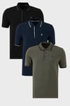 Buratti Pamuklu Slim Fit Şerit Detaylı Düğmeli Polo Yaka 3'lü Paket Erkek T Shirt 5902118S3 Siyah-Haki-Lacivert