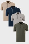 Buratti Pamuklu Slim Fit Şerit Detaylı Düğmeli Polo Yaka 4'lü Paket Erkek T Shirt 5902118S4 Haki-İndigo-Taş-Vizon