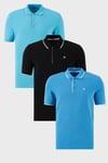 Buratti Pamuklu Slim Fit Şerit Detaylı Düğmeli Polo Yaka 3'lü Paket Erkek T Shirt 5902118S3 AquaMavi-Koyu Mavi-Siyah Beyaz