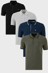 Buratti Pamuklu Slim Fit Şerit Detaylı Düğmeli Polo Yaka 4'lü Paket Erkek T Shirt 5902118S4 Siyah-Gri Melanj-Haki-İndigo