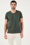 Buratti Pamuklu Slim Fit V Yaka Basic Erkek T Shirt 5412001 HAKİ