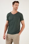 Buratti Pamuklu Slim Fit V Yaka Basic Erkek T Shirt 5412001 Haki Melanj