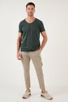 Buratti Pamuklu Slim Fit V Yaka Basic Erkek T Shirt 5412001 Haki Melanj