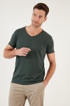 Buratti Pamuklu Slim Fit V Yaka Basic Erkek T Shirt 5412001 Haki Melanj