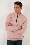 Buratti Pamuklu Slim Fit Yarım Fermuarlı Dik Yaka Erkek Sweat 5905400 PUDRA