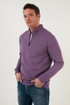 Buratti Pamuklu Slim Fit Yarım Fermuarlı Dik Yaka Erkek Sweat 5905400 MOR