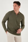 Buratti Pamuklu Slim Fit Yarım Fermuarlı Polo Yaka Erkek Sweat 5903010 HAKİ