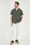 Buratti Regular Fit Apaş Yaka Kısa Kollu Modal Erkek Gömlek CF24S117929 HAKİ