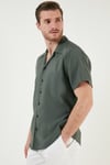 Buratti Regular Fit Apaş Yaka Kısa Kollu Modal Erkek Gömlek CF24S117929 HAKİ