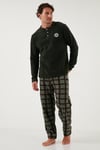 Buratti Regular Fit Bisiklet Yaka Kışlık Yumuşak Dokulu Polar Erkek Pijama Takımı 6096100 HAKİ