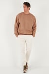 Buratti Regular Fit Bisiklet Yaka Pamuklu İçi Tüylü Yumuşak Şardonlu Erkek Sweat 5905255 Tarçın
