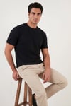Buratti Regular Fit Çizgili Dokulu Bisiklet Yaka Erkek T Shirt 5904023 SİYAH