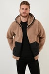 Buratti Regular Fit Fermuarlı Kapüşonlu Polar Erkek Hırka 5909005 VİZON