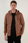 Buratti Regular Fit Kapüşonlu Fermuarlı İçi Tüylü Yumuşak Şardonlu Kışlık Erkek Sweat 5905340 SÜTLÜ KAHVE