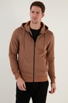 Buratti Regular Fit Kapüşonlu Fermuarlı İçi Tüylü Yumuşak Şardonlu Kışlık Erkek Sweat 5905340 SÜTLÜ KAHVE