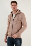 Buratti Regular Fit Kapüşonlu Fermuarlı İçi Tüylü Yumuşak Şardonlu Kışlık Erkek Sweat 5905340 KOYU BEJ