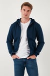 Buratti Regular Fit Kapüşonlu Fermuarlı İçi Tüylü Yumuşak Şardonlu Kışlık Erkek Sweat 5905340 İNDİGO