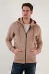 Buratti Regular Fit Kapüşonlu Fermuarlı İçi Tüylü Yumuşak Şardonlu Kışlık Erkek Sweat 5905340 KOYU BEJ