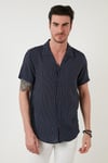 Buratti Regular Fit Kısa Kollu Apaş Yaka Desenli Erkek Gömlek CF21S114293 LACİVERT-BEYAZ