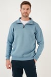 Buratti Regular Fit Pamuklu İçi Tüylü Yumuşak Şardonlu Kışlık Erkek Sweat 59053431 MAVİ