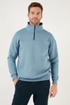 Buratti Regular Fit Pamuklu İçi Tüylü Yumuşak Şardonlu Kışlık Erkek Sweat 59053431 MAVİ