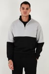 Buratti Renk Bloklu Regular Fit Yarım Fermuarlı Dik Yaka Erkek Sweat 5905719 SİYAH
