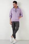 Buratti Slim Fit Baskılı Kapüşonlu Kanguru Cepli Pamuklu Erkek Sweat 5414019 LİLA