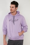 Buratti Slim Fit Baskılı Kapüşonlu Kanguru Cepli Pamuklu Erkek Sweat 5414019 LİLA