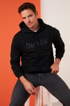 Buratti Slim Fit Baskılı Kapüşonlu Kanguru Cepli Pamuklu Erkek Sweat 5414013 SİYAH